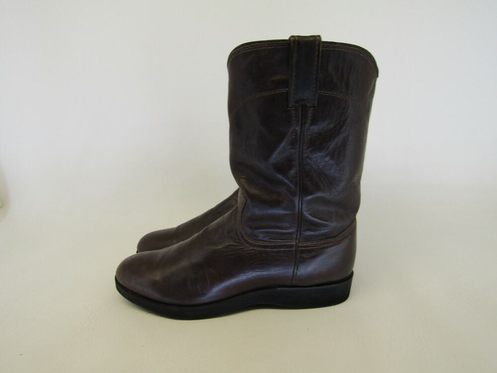 JUSTIN Mens Size 8.5 B Narrow Width Brown Leather Roper Cowboy Western Boots